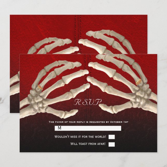 Convite Til Death Blood Red Skeleton Dourado Casamento RSV (Frente/Verso)