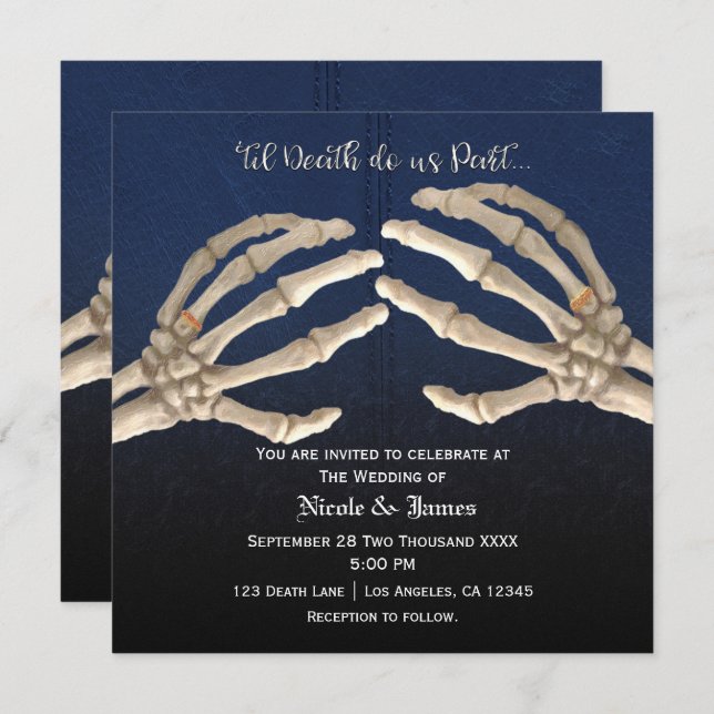 Convite Til Death Do Blue Skeleton Dourado Casamento De Ca (Frente/Verso)