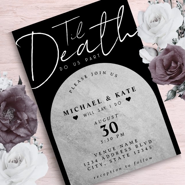 Convite Til Death Do Nós Part Headstone Black Wedding (Til Death Do Us Part Headstone Black Wedding Invitation)