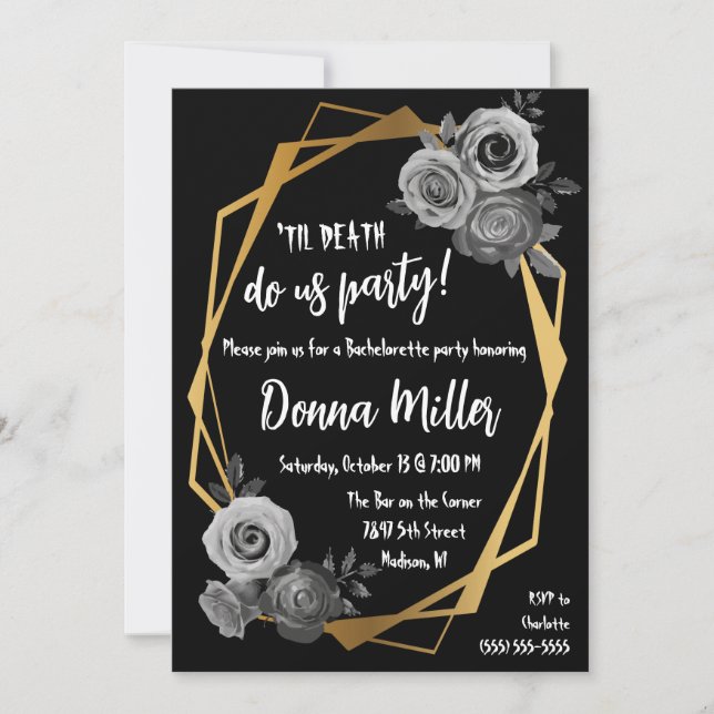 Convite Til Death Do Us Party, floral Bachelorette Party (Frente)