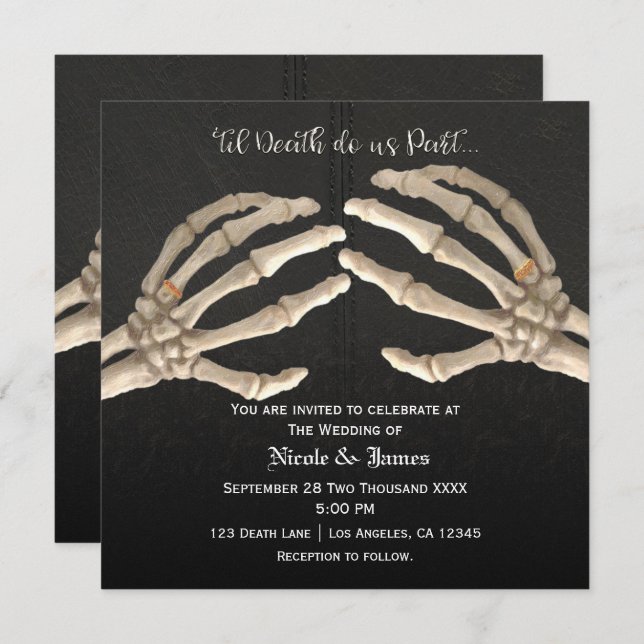 Convite Til Death Do Us Skeleton Dourado Casamento Casamen (Frente/Verso)
