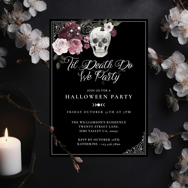 Convite Til Death Do We Party Gothic Skull Halloween (Til Death Do We Party Gothic Skull Halloween Invitation)