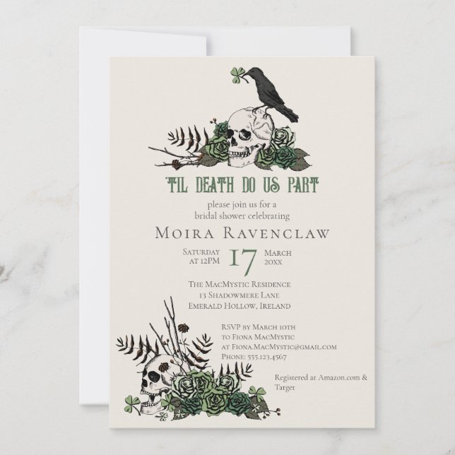 Convite Til Death Gothic Irish Floral Skull Chá de panela (Frente)