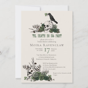 Convite Til Death Gothic Irish Floral Skull Chá de panela