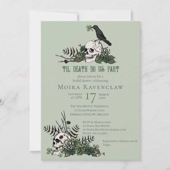 Convite Til Death Gothic Irish Floral Skull Chá de panela (Frente)