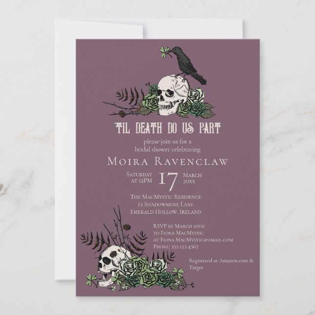Convite Til Death Gothic Irish Floral Skull Chá de panela (Frente)
