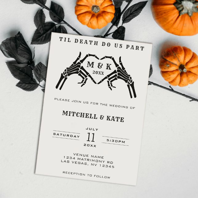 Convite Til Death Nos Part Skeleton Heart Hand Wedding (Til Death Do Us Part Skeleton Heart Hand Wedding Invitation
)