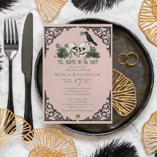 Convite Til Death Nos Parte Mr e Sra. Skulls Green Rosa