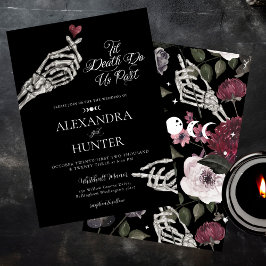 Convite Til Death Watercolor Skeleton Mãos Casamento Gótic