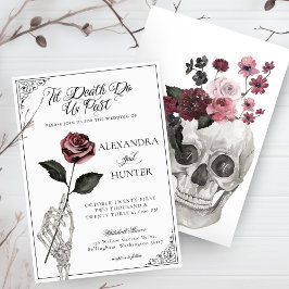 Convite Til Death Watercolor Skeleton Rosa Gothic Weding