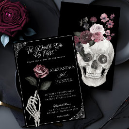 Convite Til Death Watercolor Skeleton Rosa Gothic Weding