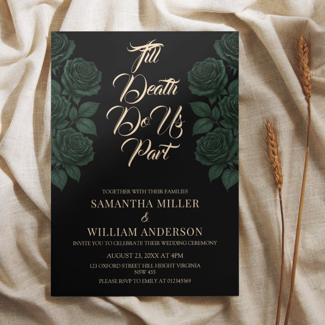 Convite Till Death Do Us Part Green Rose Gothic Wedding In (Criador carregado)