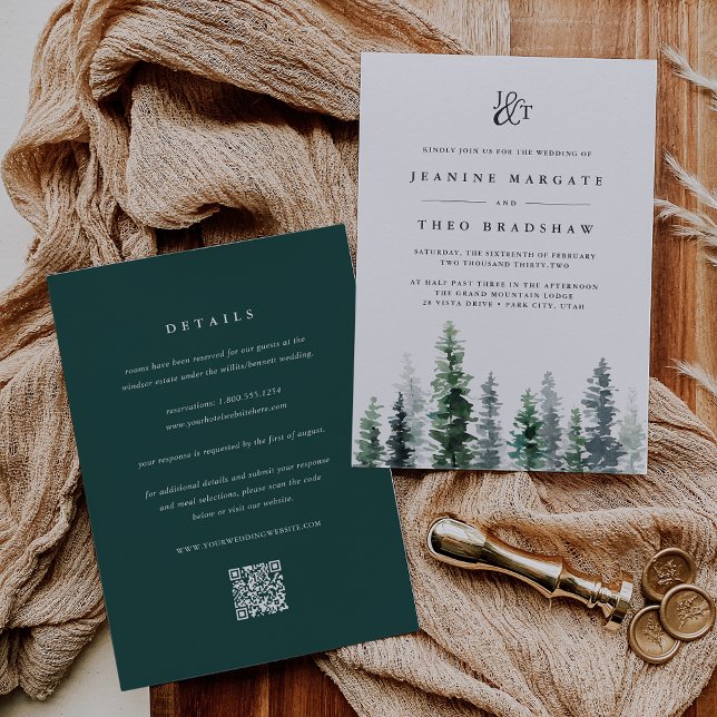 Convite Timber Grove | Double-Sided Monogram Wedding (Criador carregado)