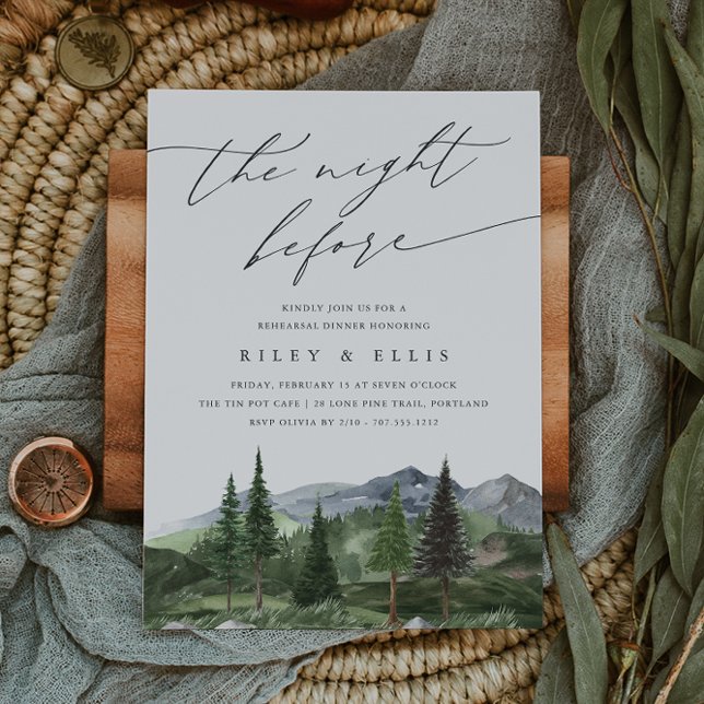 Convite Timberline | Mountain Forest Rehearsal Dinner (Criador carregado)