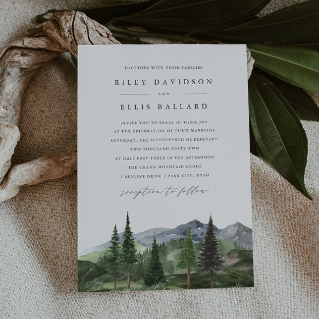 Convite Timberline | Watercolor Forest & Mountain Wedding (Criador carregado)