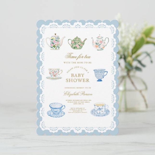 Convite Time for tea Baby Shower Invitation (Em pé/Frente)