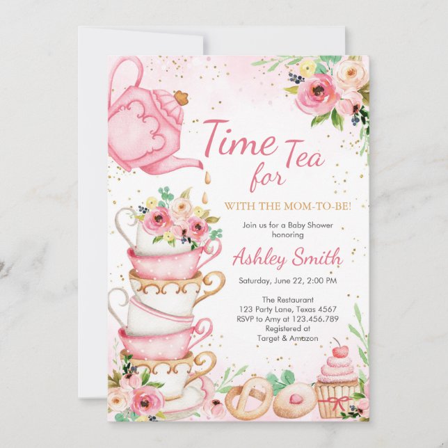 Convite Time for Tea Birthday Party Invitation (Frente)