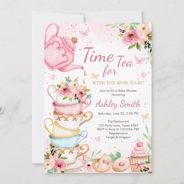 Convite Time for Tea Birthday Party Invitation (Frente)