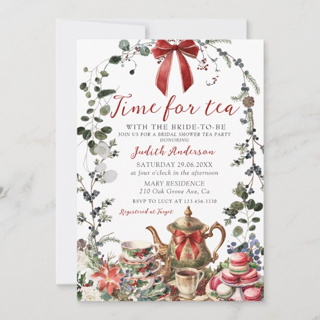 Convite Time For Tea Bridal Shower Christmas Tea Party (Frente)