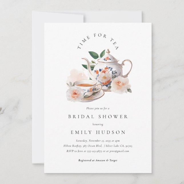 Convite Time for Tea Bridal Shower Invitation (Frente)