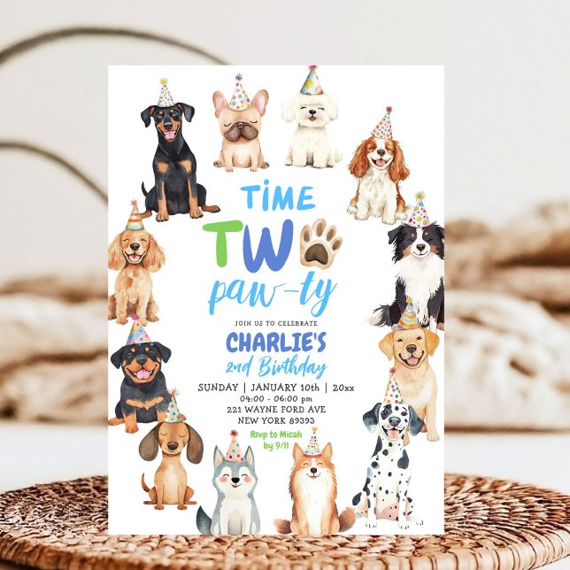 Convite Time Two Pawty Dog Lovers Kids Second Birthday (Criador carregado)
