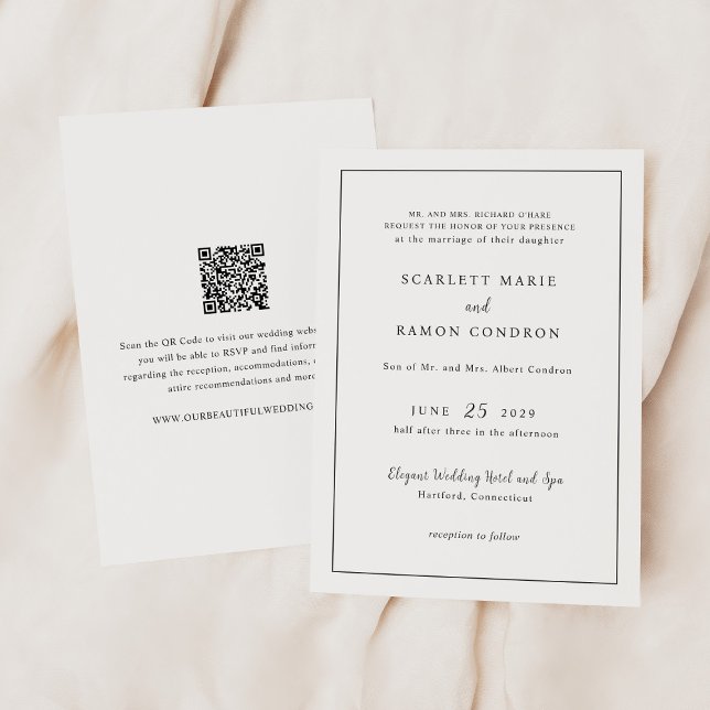 Convite Timeless Black and White QR Code Elegant Wedding (Criador carregado)