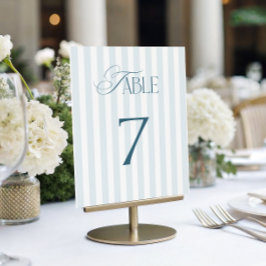 Convite Timeless Blue Stripes Wedding Table Number 7 Sign