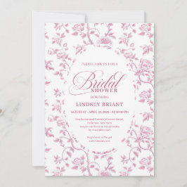 Convite Timeless Blush Pink Toile Roses Pattern Bridal Sho