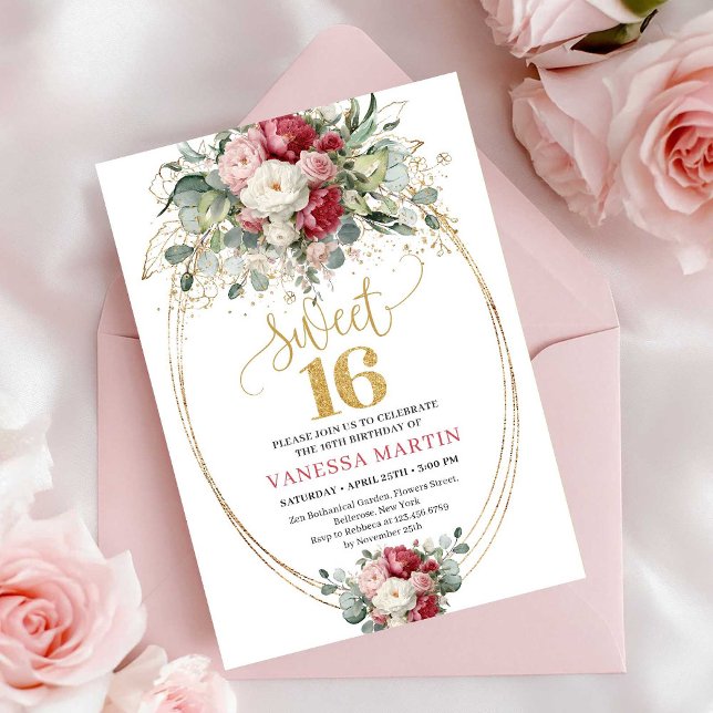 Convite Timeless Blush White Greenery Sweet 16 Birthday  (Timeless Blush White Greenery Sweet 16 Birthday Invite)