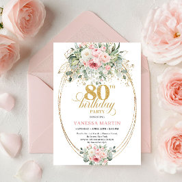 Convite Timeless Boho Blush Roses Minimal 80th Birthday