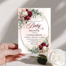 Convite Timeless Burgundy Gold Floral Baby Shower Invite