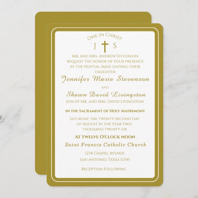 Convite Timeless Catholic Monogrammed Wedding Invitation (Frente/Verso)