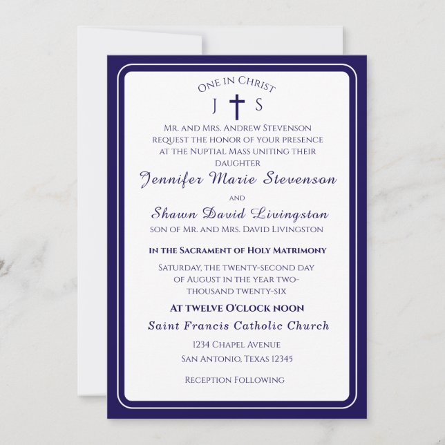Convite Timeless Catholic Monogrammed Wedding Invitation (Frente)