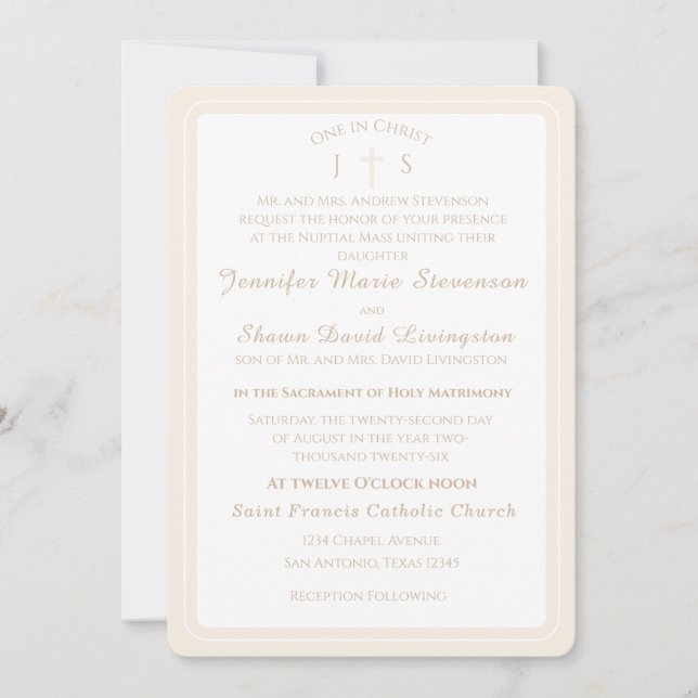 Convite Timeless Catholic Monogrammed Wedding Invitation (Frente)