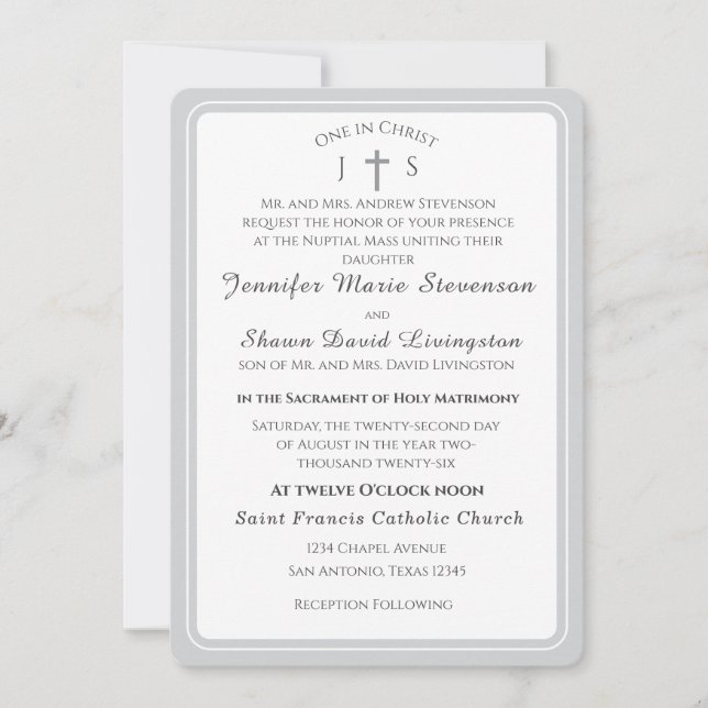 Convite Timeless Catholic Monogrammed Wedding Invitation (Frente)