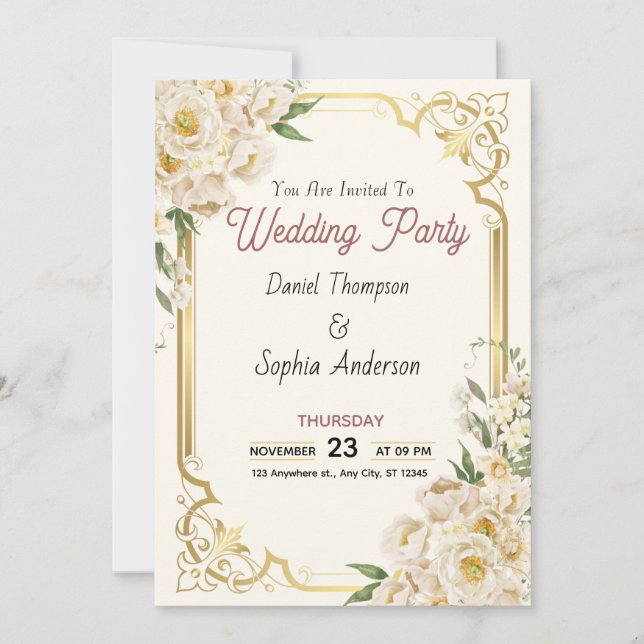 Convite Timeless Elegance Wedding Invitation (Frente)