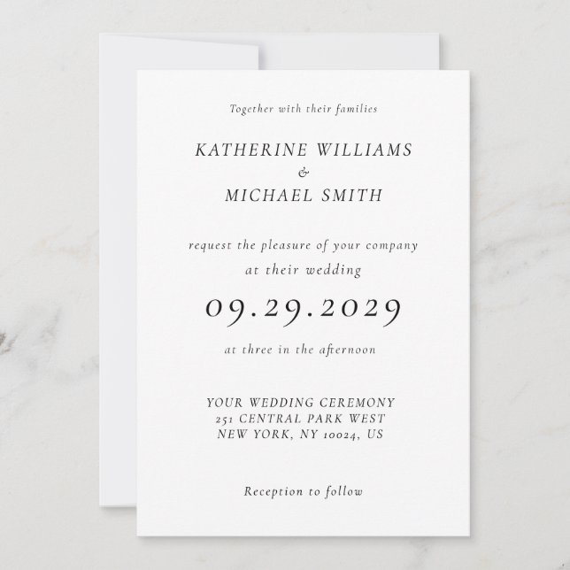 Convite Timeless Elegant White Wedding Invitations (Frente)