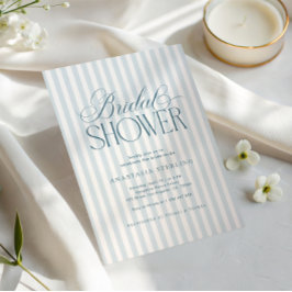 Convite Timeless Luxe Script Blue Stripes Bridal Shower
