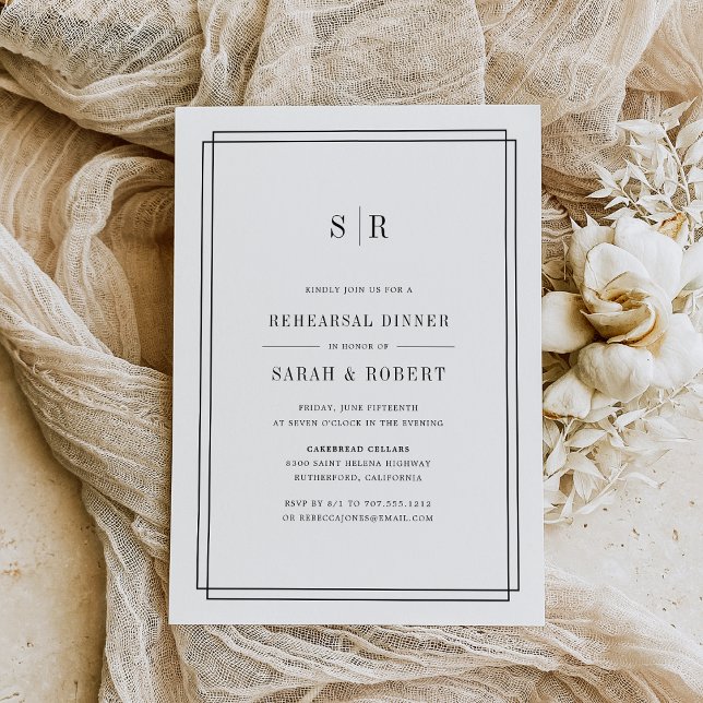 Convite Timeless Monogram Rehearsal Dinner Invitation (Criador carregado)