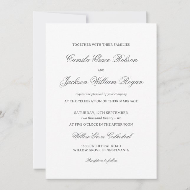 Convite Timeless Old Money Black and White Wedding Invitat (Frente)