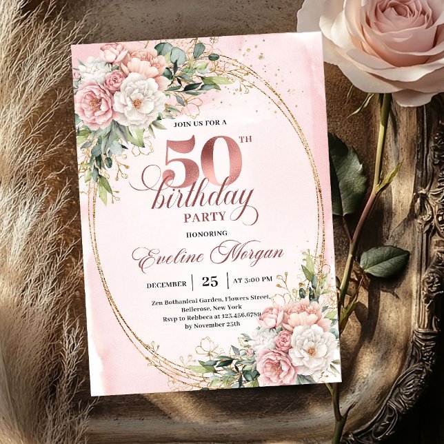 Convite Timeless Rose Gold Blush 50th Birthday Invitation (Timeless Rose Gold Blush 50th Birthday Invitation)