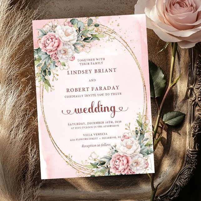 Convite Timeless Rose Gold Blush Greenery Wedding Invites (Timeless Rose Gold Blush Greenery Wedding Invitation)