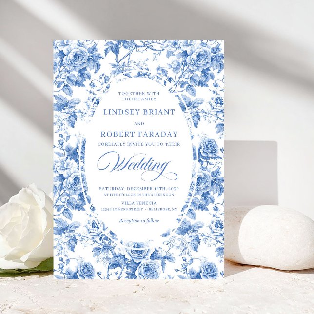 Convite Timeless Royal Blue Toile de Jouy Wedding Invite (Timeless Royal Blue Toile de Jouy Wedding Invitation)