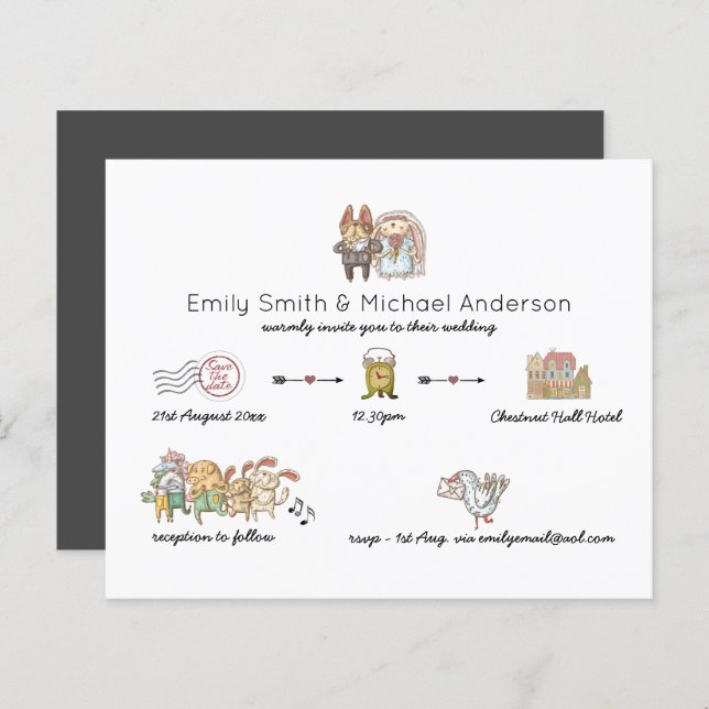 Convite Timeline de Casamento do Dia Timesical do  (Frente/Verso)