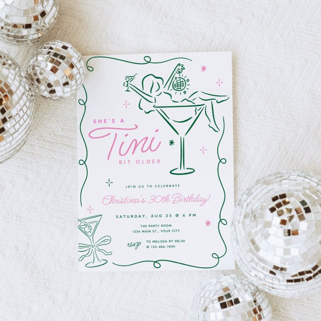 Convite Tini Bit Older Whimsical Martini Birthday (TIni Bit Older Birthday Invite)