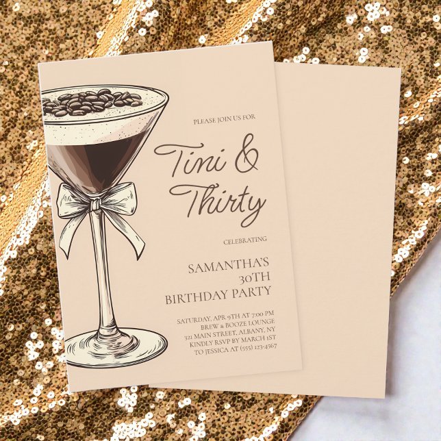 Convite Tini e Partido aniversário de 30 anos Martini de T (Tini and Thirty Script Martini 30th Birthday Party Invitation)