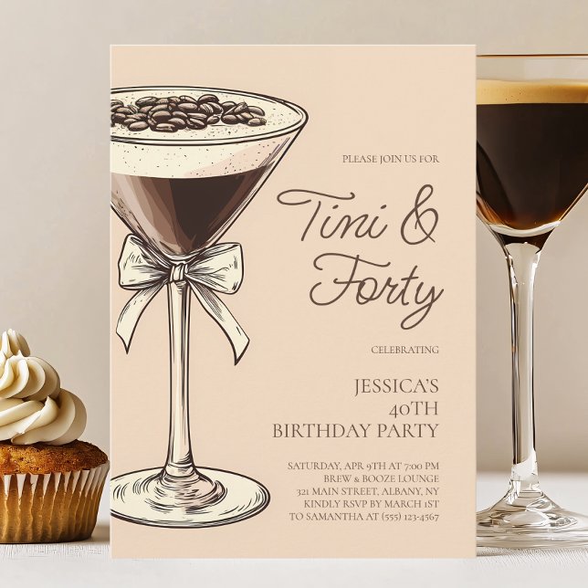 Convite Tini e Partido aniversário de 40 anos Martini de T (Tini and Forty Script Martini 40th Birthday Party Invitation)