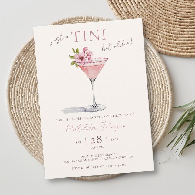 Convite Tini Floral Cor-de-Rosa Bit Antigo 60º Aniversário (Pink Floral Tini Bit Older 60th Birthday Invitation)