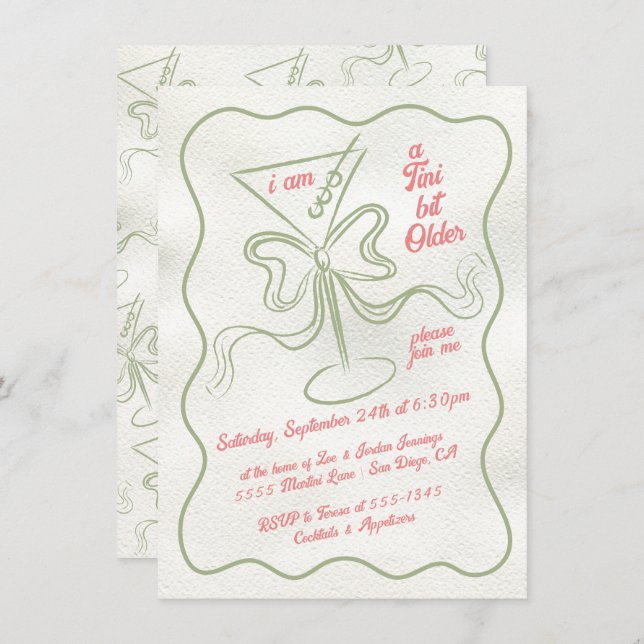 Convite Tini mais velho Martini Arco Funky Birthday (Frente/Verso)