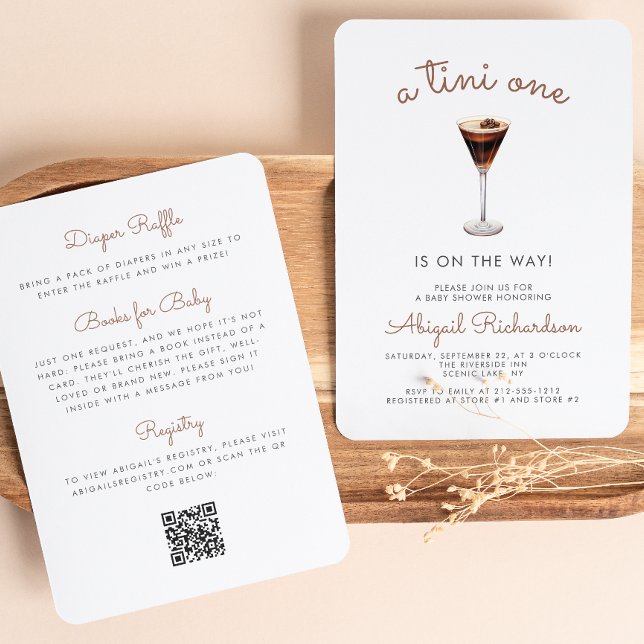 Convite Tini One Espresso Martini Código QR Chá de Bebê (Criador carregado)
